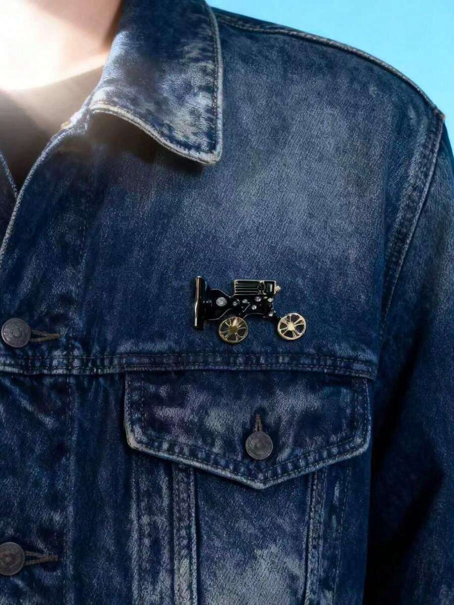 1枚卡通时尚可爱趣味红色汽车胸针，百搭日常配饰 - 黑色 - 查看 1