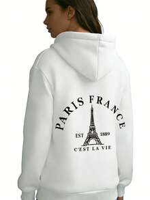 Women's Casual Printed "PARIS FRANCE"Hoodie - 白色 - 查看 6