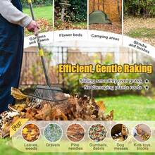 Rake - Rastrillo de hojas de jardín de 65 pulgadas de largo rastrillo de hojas resistente de 18 pulgadas de ancho para arbustos con 25 dientes de metal rastrillo Thatchibng para patio con mango ergonómico ajustable para recoger hojas recortes de zacate basura - Amarillo - Ver 5