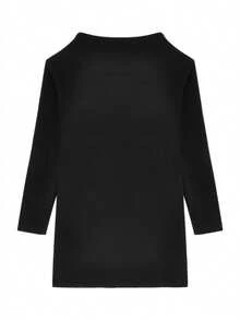 Open Shoulder Knit Sweater For Women, Slim Fit, Layering Top, Long Sleeve Dress, Autumn - Black - View 6