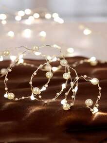 Elegant Faux Pearl String Lights - Battery Powered LED Lights, Copper Wire Material, Perfect For Weddings, Christmas, Bedrooms, Valentine's Day, Halloween, Parties And Garden Decor, Creating A Romantic And Elegant Ambiance. - 彩色 - 查看 7
