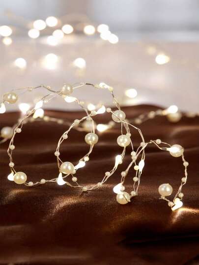 Elegant Faux Pearl String Lights - Battery Powered LED Lights, Copper Wire Material, Perfect For Weddings, Christmas, Bedrooms, Valentine's Day, Halloween, Parties And Garden Decor, Creating A Romantic And Elegant Ambiance.