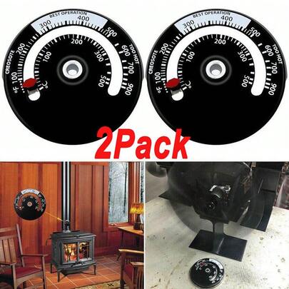 2PCS Fireplace Fan Accessories Magnetic Wood Stove Thermometer For Flue & Stove Pipe