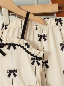 2 pièces/set Top de camisole décoré d'un nœud imprimé et pantalon à taille élastique pour filles, tenue d'été - Nude - Voir 5