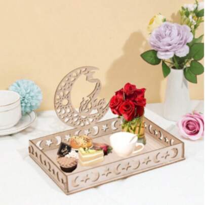 1个木质月亮星形糖果/零食托盘，创意桌面装饰礼品，木质摆件，节日装饰，家居餐桌装饰甜点托盘，派对甜点架，派对节日装饰用品，烘焙；餐厅装饰展示板