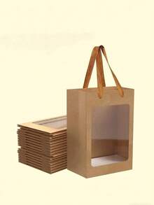 1/5pcs Elegant Square Gift Bags With Clear Window, Suitable For Displaying Bouquets, Baby Shower, Mother's Day, Christmas, Valentine's Day Flower Gifts, Ideal For Giving Small Gifts, Holiday Parties, Wedding Gift Boxes, Birthday Gift Bags, Gift Packaging Bags, Flower Shop Gift Bags, Ladies' Gift Bags, Gift Bags, Retail Packaging Decorations, Suitable For Shopping, Parties, Weddings, Birthdays, Holidays, Valentine's Day, Teacher's Day And Other Occasions.