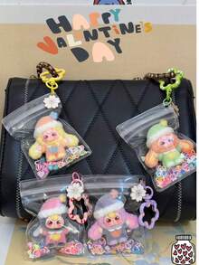 1个最新款白兔玩偶，适合3岁儿童，PVC材质，毛绒材质，配有精致花朵钥匙扣和透明保护袋，袋身饰有可爱的闪光爱心图案，适合作为开学季、毕业季、情人节、新年礼物，限量版。 - 彩色 - 查看 9