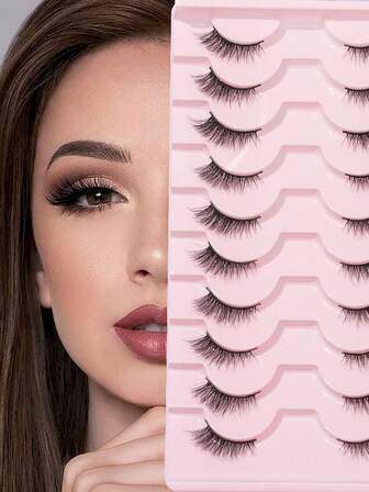 10 pares de pestañas postizas semirrimeadas de aspecto natural, banda de pestañas transparente, ligeras y esponjosas, para crear maquillaje de ojos de gato, pestañas cortas naturales de acento, pestañas de esquina, pestañas 3/4, reutilizables