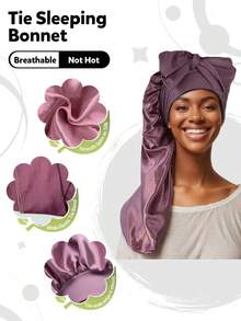 长款系带睡帽，光滑发帽，长辫子睡帽，可重复使用可调节护发包裹帽，女士睡眠帽