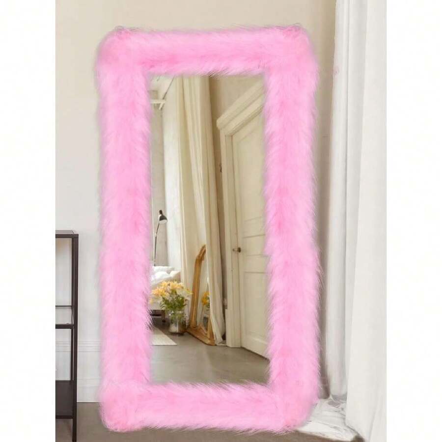 Full Length Mirror Cover 59 X 16 Inch Universal Ultra Soft Non Slip Design Fluffy Length Standing Mirrors Cover Dration For Bedroom Cloakroom Women Gifts(Pink),37222933 - 玫紅色 - 查看 1