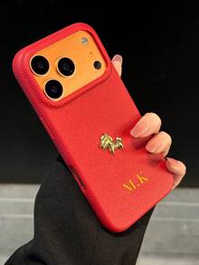 馬合金皮革極簡防震荔枝紋金箔壓印客製化金屬馬手機殼，個性化字母姓名，3D金屬馬標誌，金箔個性化縮寫，吉祥農曆新年馬年祝福，極簡純色防震情侶手機殼，適用於 Apple 17 16 15 14 Pro Max 13 12 11 Plus，情人節禮物，生日禮物，節日禮物，送給他/她的禮物，個性化禮物，週年紀念禮物，婚禮禮物，送給父母的個性化禮物 (金箔壓印)，復活節春季禮物 - 黑色 - 查看 6