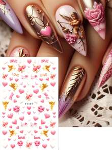 2 miếng dán móng tay hình trái tim hồng thiên thần Cupid dễ thương, trang trí móng tay ngày Valentine, hình bóng bay tình yêu lãng mạn mộng mơ, phụ kiện trang trí móng tay, dụng cụ làm móng, miếng dán móng tay. - Nhiều màu - Xem 3