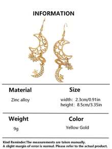 1 Paar elegante Cut Out Stern- & Mond-Quasten Strass-Ohrringe für Frauen, geeignet für Ramadan, Alltag, Silvesterparty, Valentinstag, Strand, Hochzeit, Brautjungfer - Golden 2 - Übersicht 6