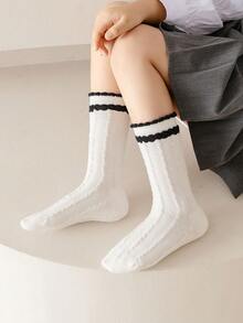 1 Pair/2 Pairs/4 Pairs Girls Double-Layer Lace Mid-Calf Socks, Spring/Summer - Multicolor - View 12