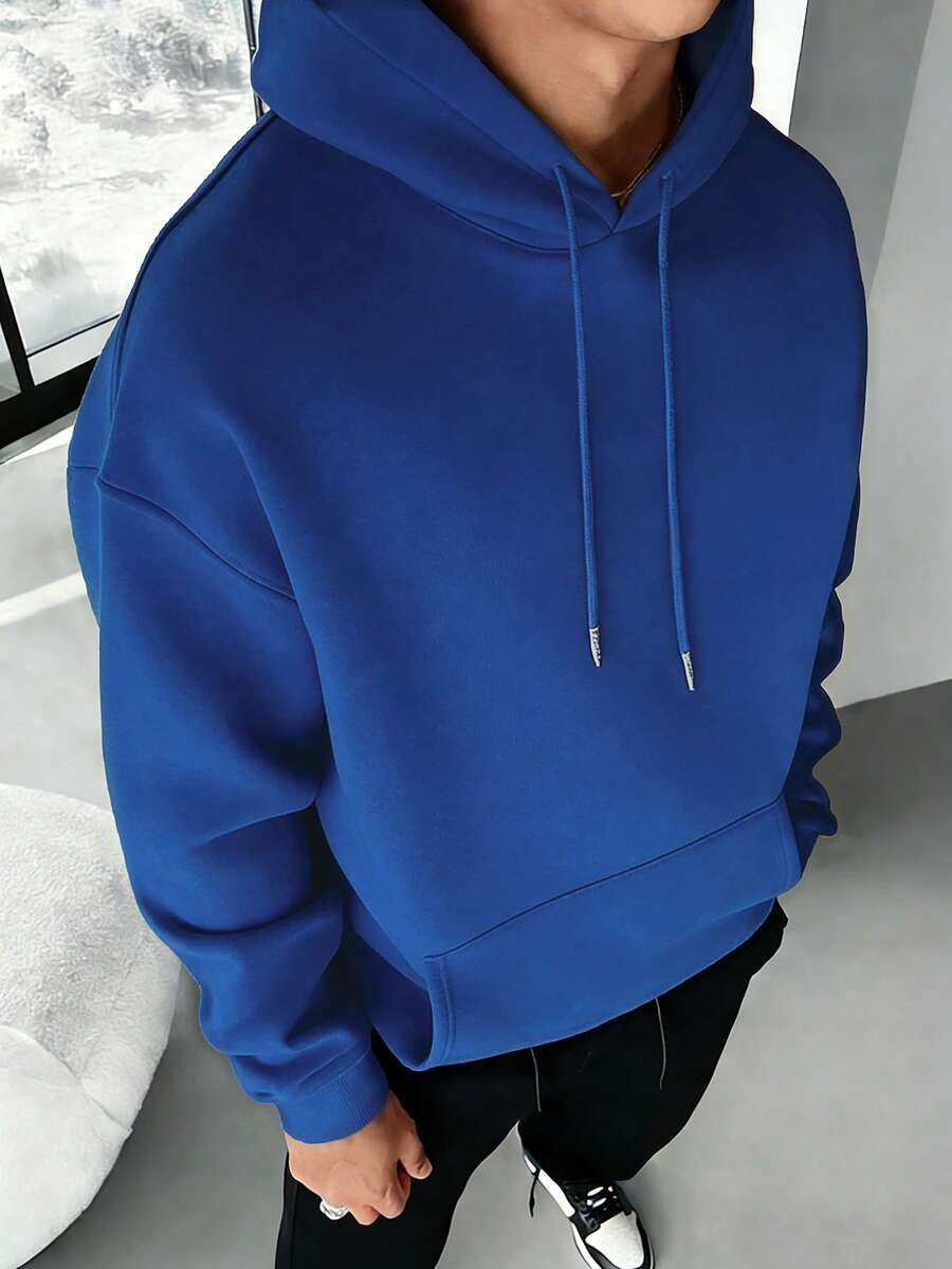 Simple Studio | Áo Hoodie Nam Màu Trơn Tay Dài Vai Rủ Có Dây Rút Túi, Phong Cách Thường Ngày, Thu/Đông, Mùa tựu trường
