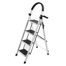 Folding 4 Step Ladder With Handrails | Thick & Sturdy Steel For Indoor Use | Portable Step Stool, White - 白色 - 查看 5