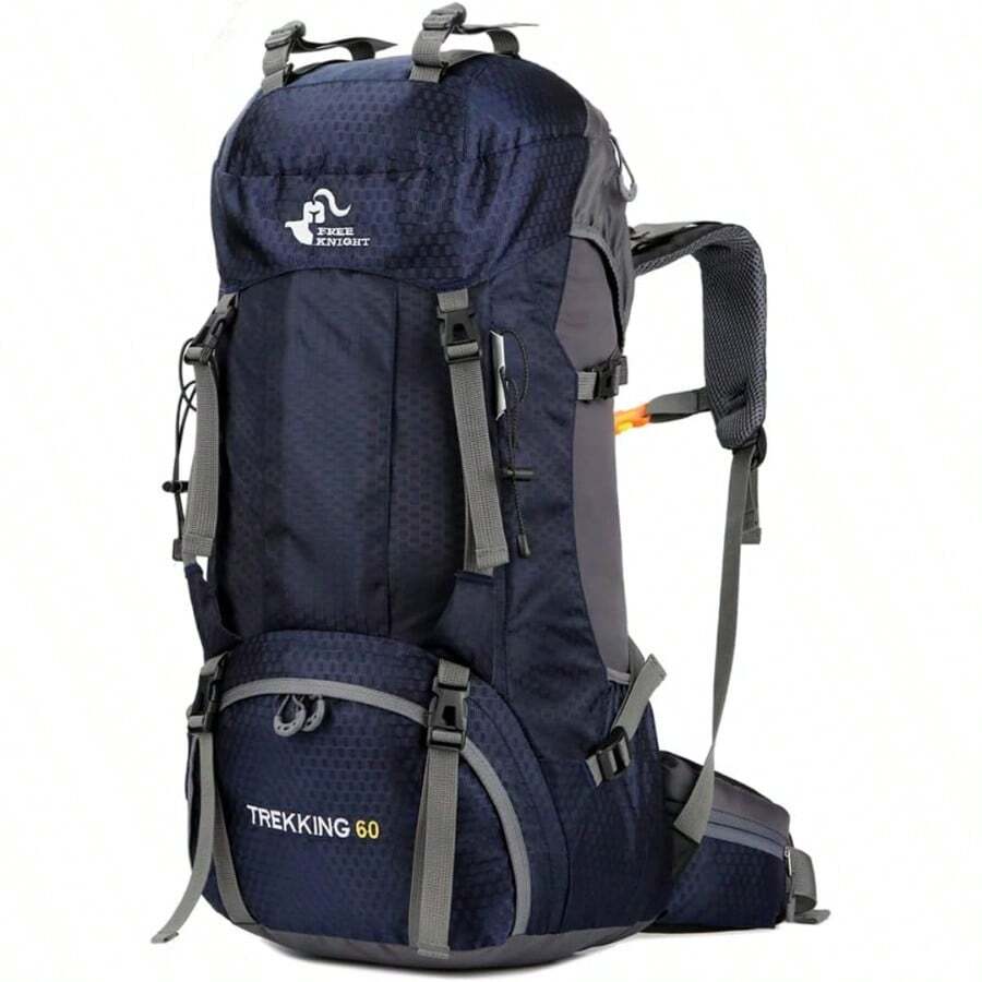 Mochila impermeable de 60L para senderismo y camping con cubierta de lluvia, mochila grande para deportes al aire libre, viajes y escalada - Azul Marino - Ver 1