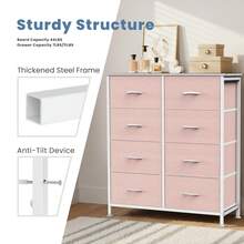 OLIXIS Dresser For Bedroom, Dressers & Chests Of Drawers Dresser Organizer, Wood Top Table Furniture With 8 Fabric Storage Tower Unit, Chest Of Drawers For Closet, Living Room, Hallway, Porch - 粉色 - 查看 7