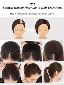 渐变金色直发夹式接发片 4 片/套 时尚灰色/灰色双层真人发接发片 自然黑棕色无缝贴合发片 夹式假发片，适合头发稀疏人群 - 彩色 - 查看 6