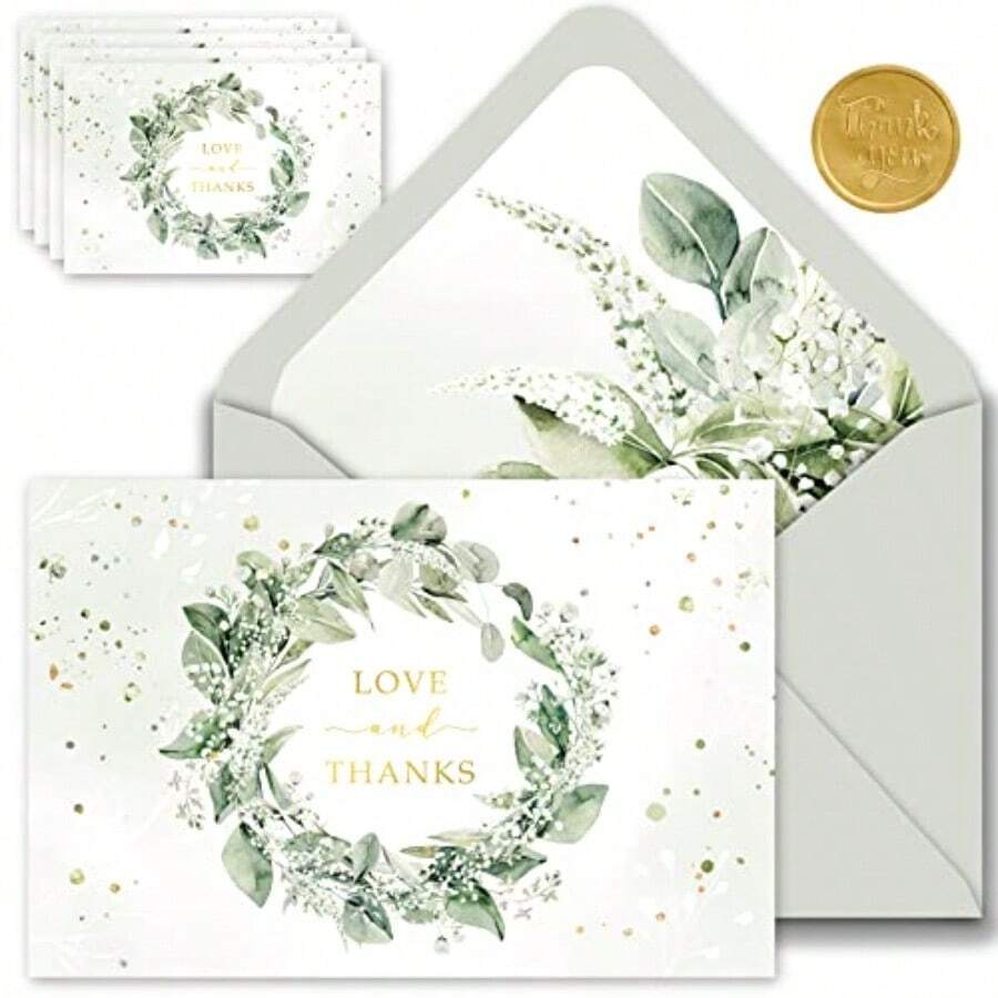 Gooji 4x6 Greenery Thank You Cards with Envelopes Bulk 20-Pack Bridal Shower Thank You Cards with Envelopes Birthday Party Baby Shower Weddings Greeting Blank Notes Small Business - como en la foto - Ver 1