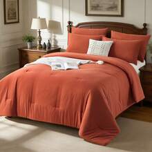 2/3pcs Fashionable Simple Bed Comforter Set(1 Comforter + 1/2 Pillowcases), 100% Polyester Soft Comfortable And Durable Winter Bedding Set,All-Season, Warm Room Decor, Holiday Gift,Christmas Gift - Burnt Orange-BZ76 - 查看 9