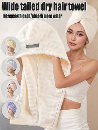 1 st/set korallfleece extra stor och tjock superabsorberande hårtorkhandduk, enfärgad minimalistisk design, lämplig för långt och kort hår, badrum, skönhetssalong, hotell, sportanläggning, viktigt hushållsartiklar