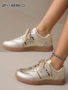 ZKBBO Zapatillas deportivas planas y ligeras para mujer con correa cruzada, zapatos para caminar y fitness, zapatos dorados de talla grande - Dorado - Ver 3