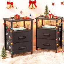 ✨Night Stand Bedside Bedroom, Nightstand Set Of 2 , Night Stand With Storage Shelf & 2 Drawers, End Table|Black|Enhanced Design|Suitable For Pet-Owning Households|Autumn & Winter Heartwarming Gift|Christmas & Halloween Gift|Newly Upgraded Thickened Edition|Thanksgiving Day|Celebration Gifts|NYE Party Gifts|Lunar New Year 2026|New Year's Eve|Valentine's Gifts|Made Me Buy It: Must-Haves To Stock Up On✨ - 黑色 - 查看 6