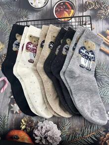 1/5 双随机可爱小熊中筒袜，加厚保暖羊毛混纺情侣袜，秋冬款 [6双/10双] - 彩色 - 查看 9