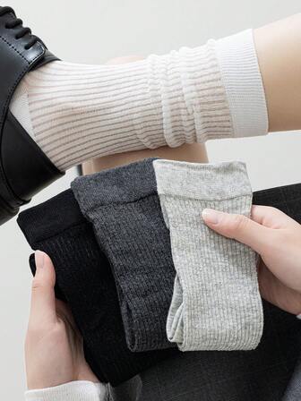 4 คู่ ถุงเท้าตาข่ายเนื้อบางสีพื้นหวานสำหรับผู้หญิง, สไตล์เกาหลีน่ารักสบายๆ แฟชั่นเก๋ไก๋สไตล์ College น้ำหนักเบากีฬาสูงปานกลาง, เหมาะสำหรับฤดูใบไม้ผลิและทุกฤดูกาล