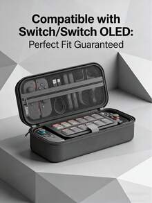 18 Game Card Capacity Portable Protective Case For Nintendo Switch/Switch OLED, Hard Shell Travel Carrying Bag For Console & Accessories, With Game Card Slots, LED Light Switch Cover, Black - Black - View 1