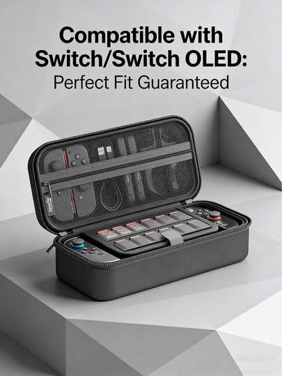 18 Game Card Capacity Portable Protective Case For Nintendo Switch/Switch OLED, Hard Shell Travel Carrying Bag For Console & Accessories, With Game Card Slots, LED Light Switch Cover, Black