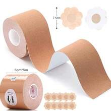 Cinta Para Busto de 5 Metros y 10 Piezas de Pezoneras Adhesiva Tape para Busto Cinta para Levantamiento de Busto Cubre Pezones para Mujer Boobe Tape de Senos para Trajes o Vestido de Fiesta - como en la foto - Ver 3