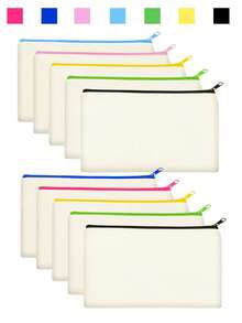 50/20/10/5件套空白帆布铅笔盒，配彩色拉链，DIY工艺绘画空白升华化妆包，洗漱用品收纳袋，学生文具袋，学校用品拉链袋，创意礼品袋，适合生日、节日、母亲节、情人节、开斋节等场合，轻便旅行收纳袋，个人物品收纳袋 - 米色 - 查看 4