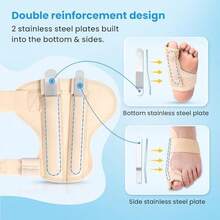 Férula para Dedo Gordo para Hombre & Mujer,Soporte de Dedo Gordo Roto,para Fijación de Fracturas de Dedo Gordo,Lesiones,Día y Noche Protector para Dedo Gordo con 2 Barras de Aluminio- Lzquierda(Beis) - Lzquierdo-Beis - Ver 3