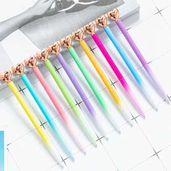 10pcs Premium Metal Gold-Plated Heart Cap Elegant Luxury Retractable Ballpoint Pen (Gift Box Packaged) | Ideal For Office/Business & Valentine's Day High-End Romantic Gift