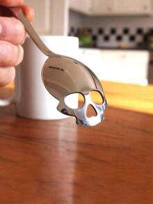 Stainless Steel Skull Spoon - Gothic Coffee & Tea Stirrer, Spooky Kitchen Barware For Home Decor, Halloween, Unique Goth Gift, School Supplies (1pc) - Multicolor - View 3