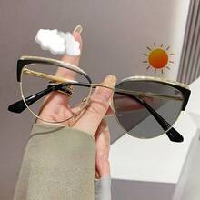一副双色金属猫眼眼镜，复古甜美时尚设计，电脑眼镜，适合近视和正常视力，户外光致变色时尚款式 - 彩色 - 查看 7
