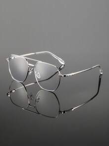 1副男士金属不对称几何无度数眼镜沙滩眼镜，夏季 - 銀色 - 查看 9