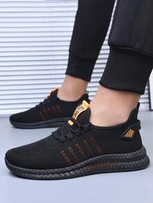 男士休闲运动鞋，系带舒适一脚蹬防滑软底户外跑步鞋，四季时尚日常休闲鞋 - 黑橘 - 查看 4