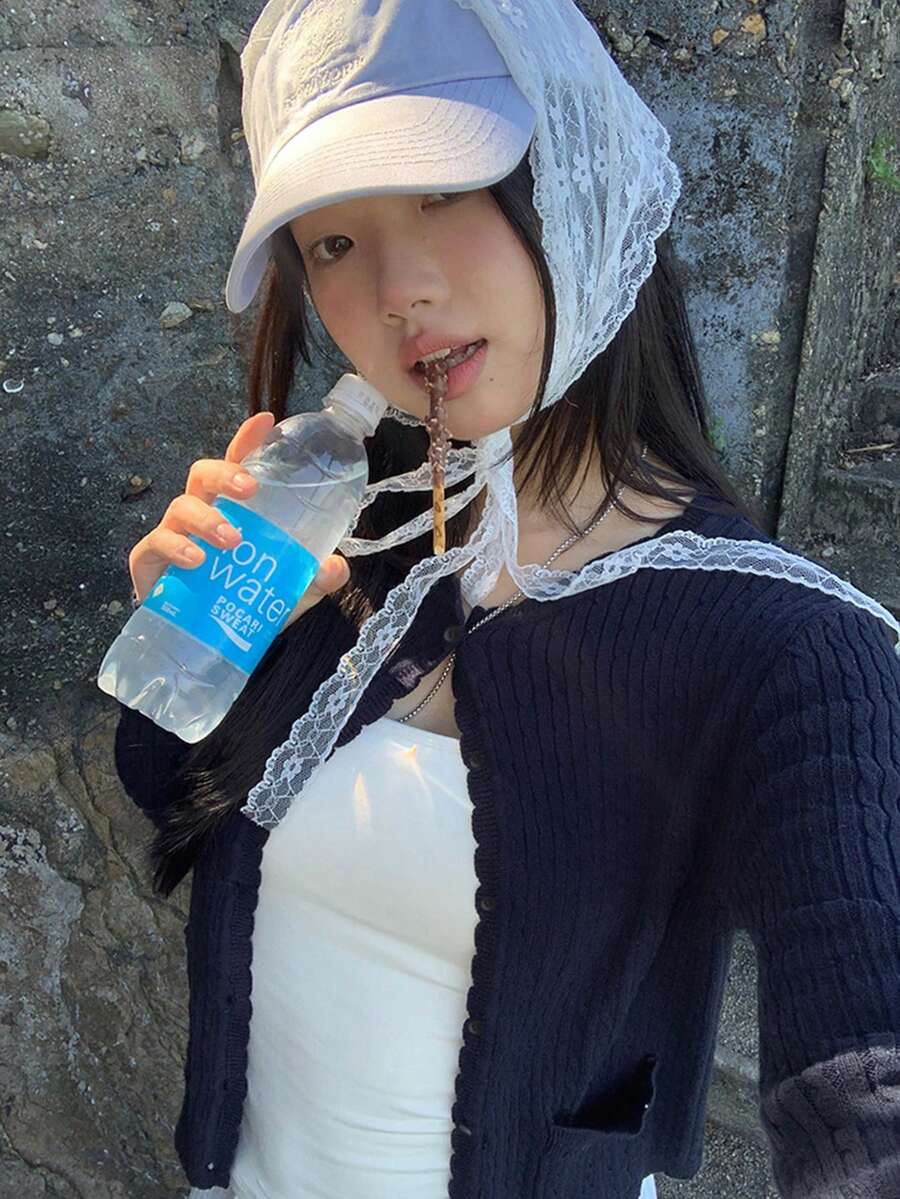 藏蓝色麻花针织长袖开衫,修身复古风,适合春秋季穿着。 - 藏蓝色 - 查看 1