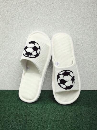 Women's New Football/Soccer Embroidered Fabric Slippers, Casual Indoor Home Suitable For Hardwood Floors, All Season Wear