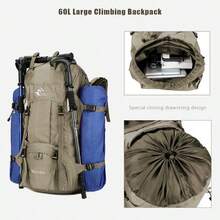 Mochila impermeable de 60L para senderismo y camping con cubierta de lluvia, mochila grande para deportes al aire libre, viajes y escalada - Verde grisáceo - Ver 5