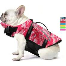 Chaleco salvavidas para perros, chaleco salvavidas para mascotas, traje de baño salvavidas para cachorros con asa para nadar, piscina, playa, navegación, para cachorros pequeños, medianos y grandes - rosa (rosa floral) - Ver 16