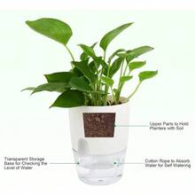 ShineMe Self Watering Pots 5 Pack Self Watering Planters for Indoor Plants 4.1 inch Plastic Plant and Flower Pots for African Violets Herbs Aloe Peace Lily with Absorbent Cotton Rope - Blanco - Ver 2