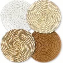 4pcs/Set Handmade Woven Kitchen Placemats, Coasters, Simple Tabletop Mats, Coffee Cup Mats, Heat Insulation Pads For Bowls And Pots - Multicolor - View 3