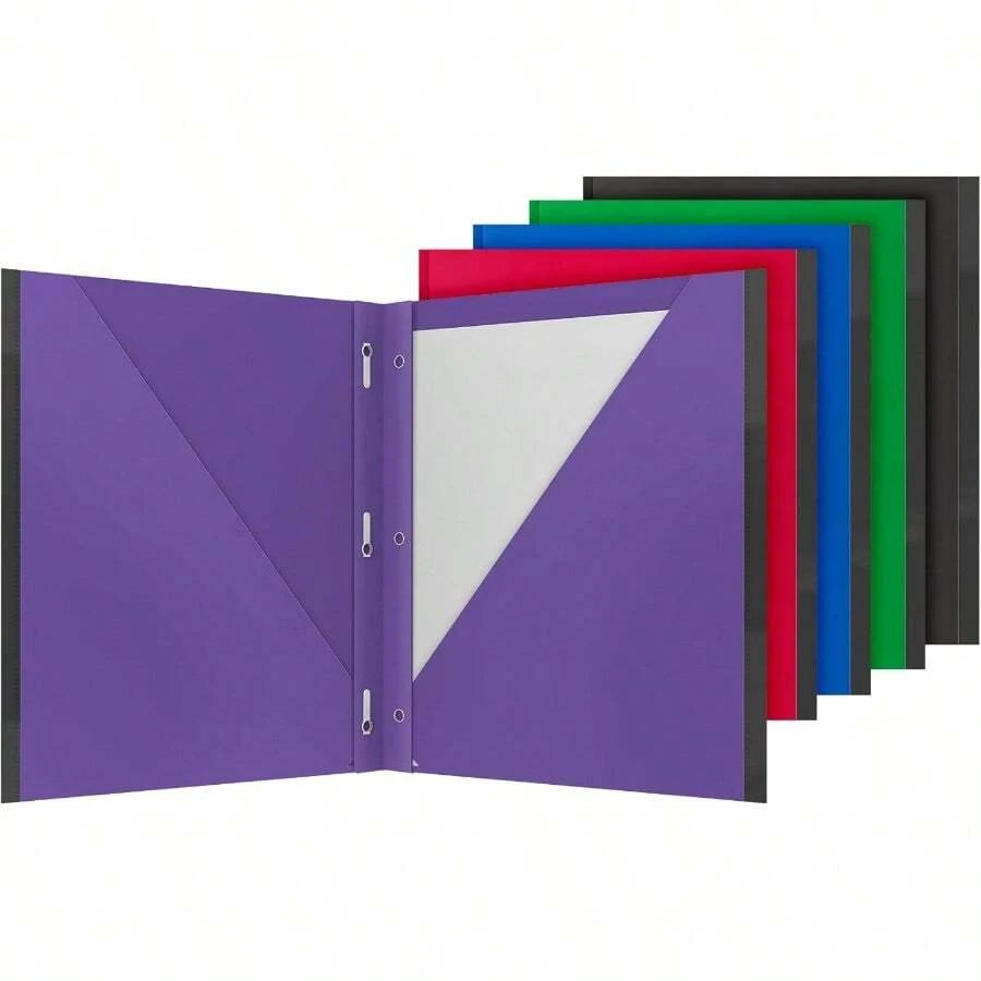 Oxford 2 Pocket Folders with Prongs Sturdy Plastic Portfolios Anti-Tear Edges Letter Size Purple Red Blue Green Black 5 Pack 89117 - Verde - Ver 1
