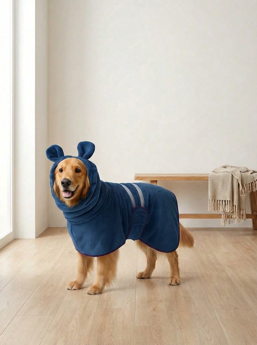 PETSIN 1 件狗浴袍，猫狗速干毛巾浴袍带帽子和耳饰，温暖毛绒睡衣适合小型/中型/大型犬
