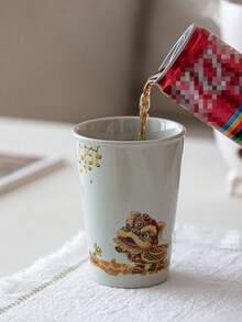 1个350毫升陶瓷可乐杯，适用于家庭聚会、毕业派对、咖啡杯、牛奶杯、水杯、漱口杯，日本热销设计 - 彩色 - 查看 4