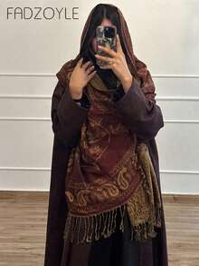 FADZOYLE 1 buc Eșarfă Jacquard Paisley în două tonuri, eșarfă Pashmina pentru festival, eșarfă Rave, șal, turban, eșarfă pentru cap, bandană, vară, plajă, acoperire, sarong, cașmir, senzație moale, mătase, înfășurare, franjuri, viața de zi cu zi, seara, călătorii, birou, nuntă și cadou, accesorii pentru femei, voal Abaya - Roșu intens - Vizualizare 1
